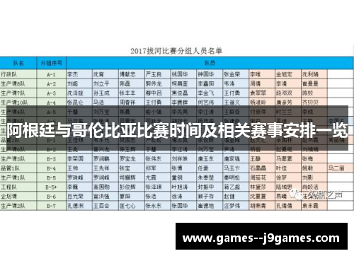 阿根廷与哥伦比亚比赛时间及相关赛事安排一览